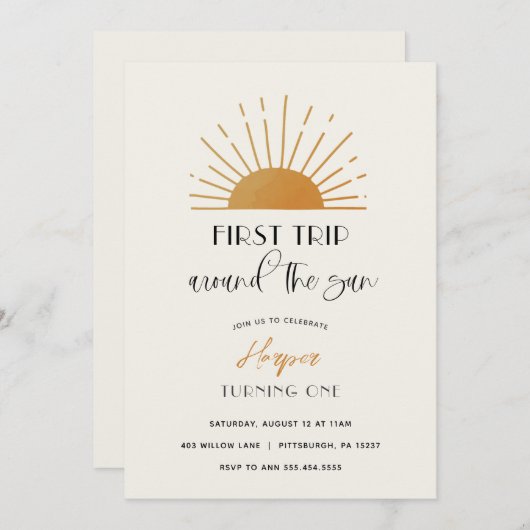 Première visite autour du soleil Invitation d'anni (Devant / Derrière)