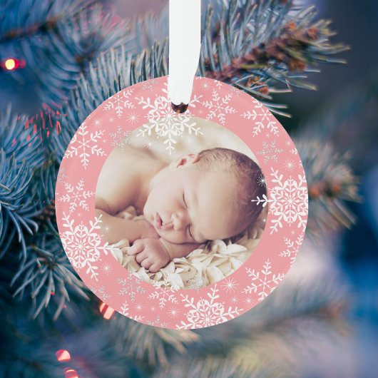 Premiers flocons d'argent rose de Noël pour bébé