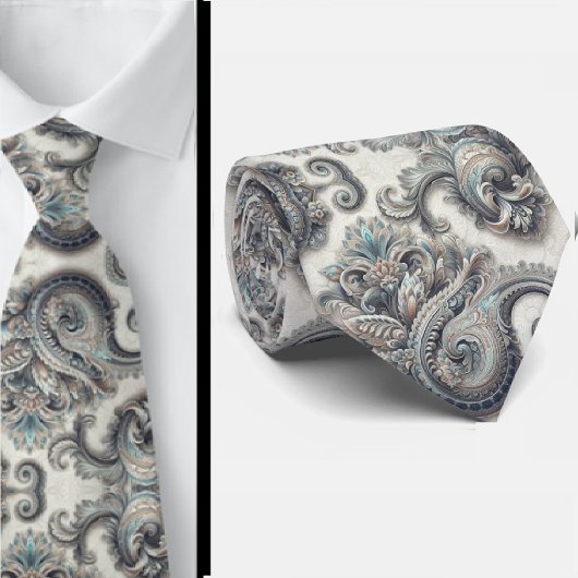 Premieure Blauwe Gouden en Witte Paisley Das