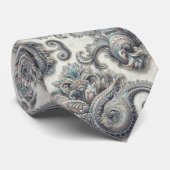 Premieure Blauwe Gouden en Witte Paisley Das (Opgerold)