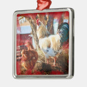 Premievierkant versieringsmiddel met kip en rooste metalen ornament (Links)