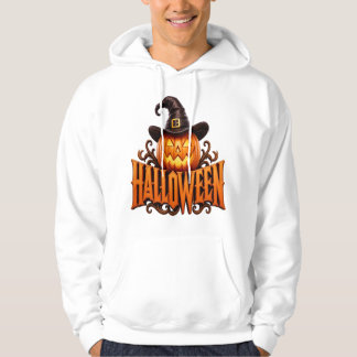 Premium 3D Halloween Pompoen Logo met Heksenhoed Hoodie