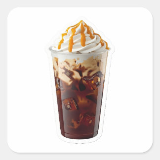 Premium 3D Iced Coffee with Caramel Drizzle Sticke Vierkante Sticker