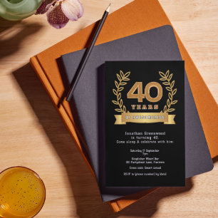 Premium '40 jaar geweldig' zwart & goud folie uitnodiging