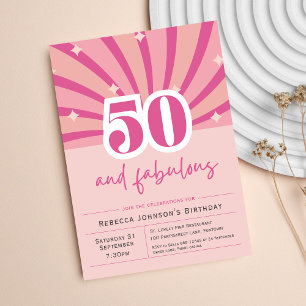 Premium 50e Verjaardag Uitnodiging roze retro