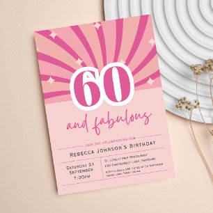 Premium 60e Verjaardag Uitnodiging roze retro