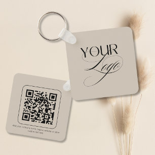 Premium Aangepaste Tekst Pastel Vanille QR-code Lo Sleutelhanger