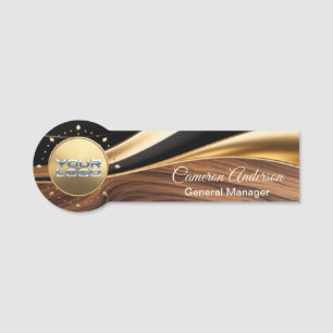 Premium Asymmetrische Houten Gouden Naambadge Naamplaatje