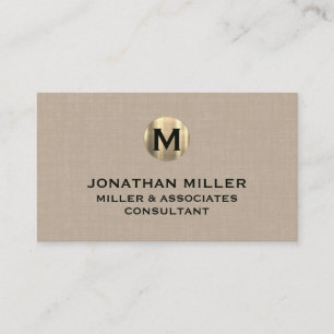 Premium Beige Linen Gold Monogram Visitekaartje