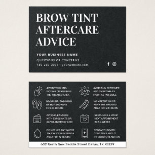 Premium Black Brow Tint Aftercare Kaart