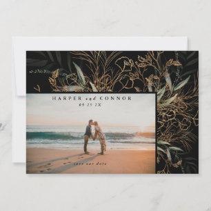 Premium Black Elegant Boho Sage Eucalyptus Foto Save The Date