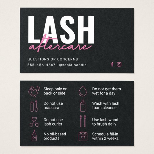 Premium Black Eyelash Extensions carte de soins po (Devant & derrière)
