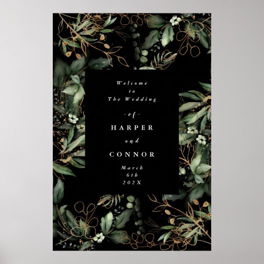 Premium Black Gold Botanical Eucalyptus Greenery Poster (Voorkant)