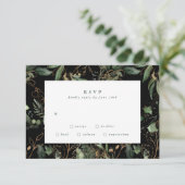 Premium Black Gold Botanical Eucalyptus Greenery RSVP Kaartje (Staand voorkant)