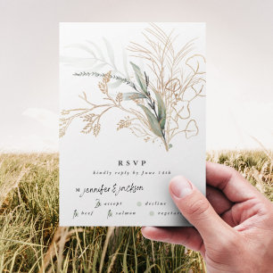 Premium Black Gold Botanical Eucalyptus Weddenscha RSVP Kaartje