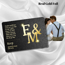 Premium Black Gold Monogram Foto's Kijk naar Foi Folie Uitnodiging