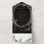 Premium Black Onyx | Boho Greenery | Eucalyptus | All In One Uitnodiging (Binnen)