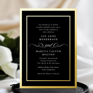 Premium Black Tie Calligrafie Gouden Lijst Trouwen Folie Uitnodiging