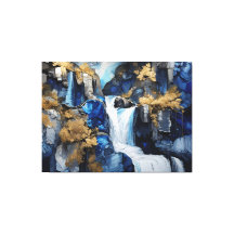 Premium Blauw & Wit Waterval Scenery Paint Art