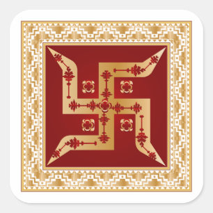 Premium Bloem Hindu Swastika Gouden Vierkante Stic Sticker