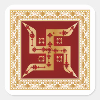 Premium Bloem Hindu Swastika Gouden Vierkante Stic Sticker