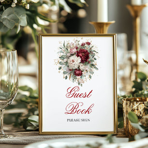 Premium Blush Burgundy Gastboek Poster Bord