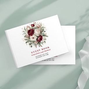 Premium Dieprode Bloemige Eucalyptus Gastboek Gastenboek