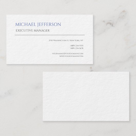 Premium Dik Modern Elegant Eenvoudig Blauw Wit Visitekaartje (Voorkant / Achterkant)