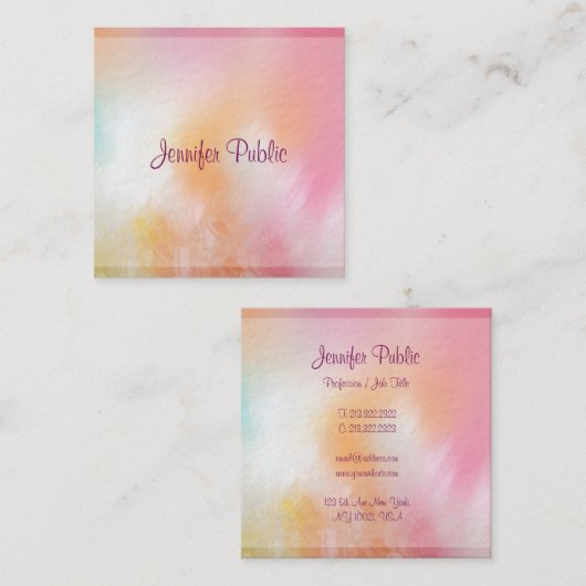 Premium - dikke, moderne kleurrijke Abstracte Sjab Vierkante Visitekaartje (Voorkant / Achterkant)