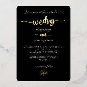 Premium Echt Goud Elegant Monogram Zwart Folie Uit Uitnodiging
