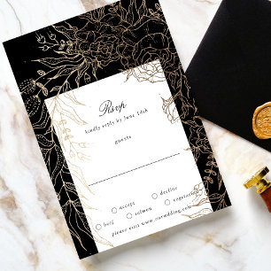 Premium Editable Gold Floral Wreath Wedding RSVP Kaartje