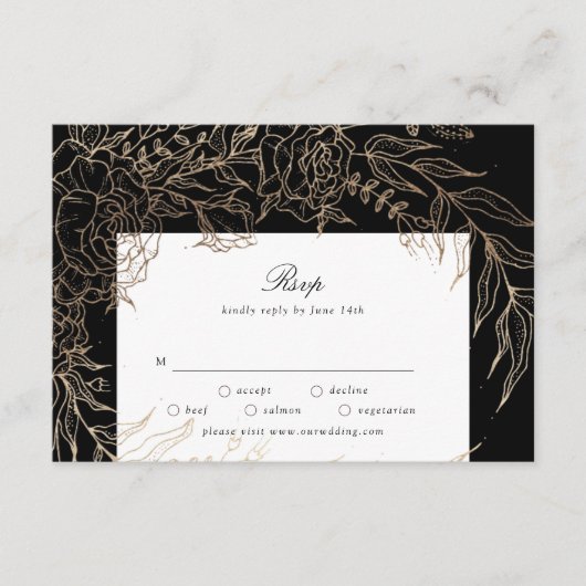 Premium Editable Gold Floral Wreath Wedding RSVP Kaartje (Voorkant)