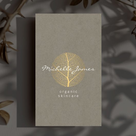 Premium Elegant Gold Leaf Logo op Tan Cardboard Visitekaartje