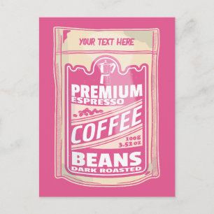 Premium espresso koffiebonen roze voedsel pop kuns briefkaart