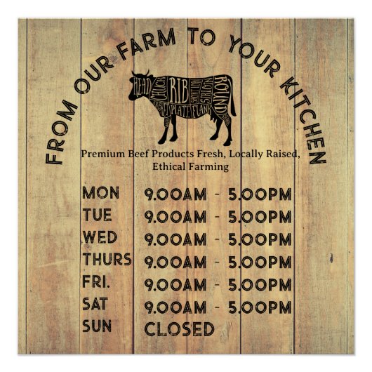 Premium Farmer Opening Times Poster – Rustic Farm  (Devant)