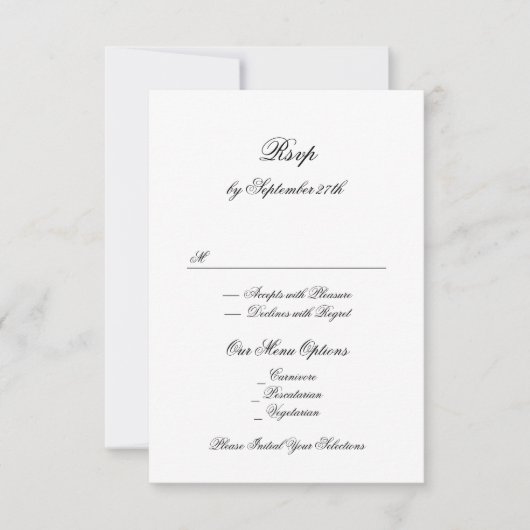 Premium Formeel Zwart & Wit Klassiek Huwelijk RSVP Kaartje (Voorkant)