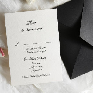 Premium Formeel Zwart & Wit Klassiek Huwelijk RSVP Kaartje
