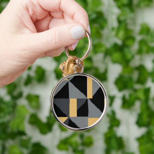 Premium geometrische zwarte metalen sleutelhanger