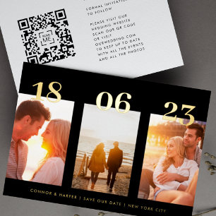 Premium GOLD Drie QR-fotoCODE sparen de datum Folie Uitnodiging