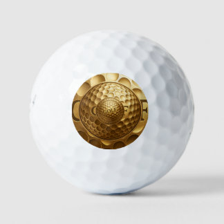 Premium Golden Golfbal – Luxe 3D Logo-ontwerp Golfballen