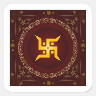 Premium Gouden Hindoe Swastika Rood Goud Vierkante Sticker