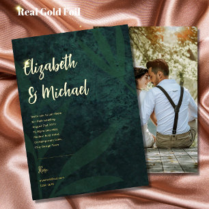 Premium Green Gold Foil FOTO Weddenschap Folie Uitnodiging