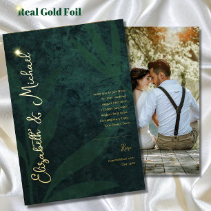 Premium Groen Goud Folie PHOTO Huwelijk Uitnodiging