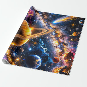 Premium inpakpapier met ruimte nevel en planeten