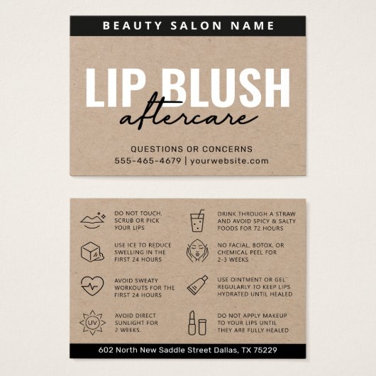 Premium Kraft Lip Blush After Care Kaart (Voorkant /achterkant)
