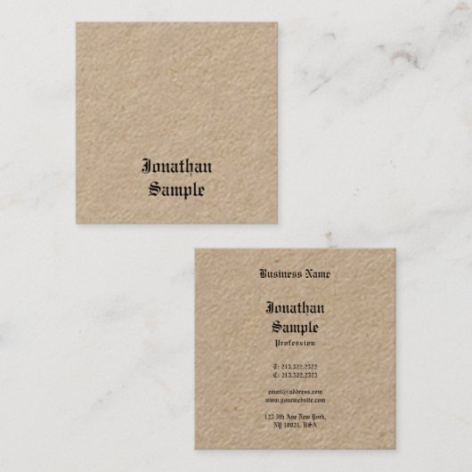 Premium Kraft Paper Nostalgic Classic Font Text Vierkante Visitekaartje (Voorkant / Achterkant)