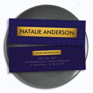 Premium Krokodil Textuur Donkerblauw & Goud Mini Visitekaartje