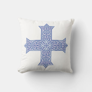 Premium Lapis Blauwe Koptische Kruiskunst Kussen