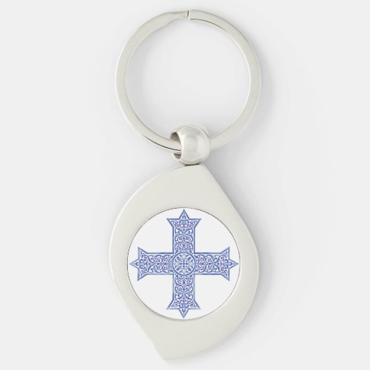 Premium Lapis Blauwe Koptische Kruiskunst Sleutelhanger (Voorkant)