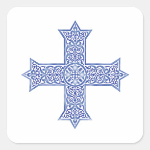 Premium Lapis Blauwe Koptische Kruiskunst Vierkante Sticker